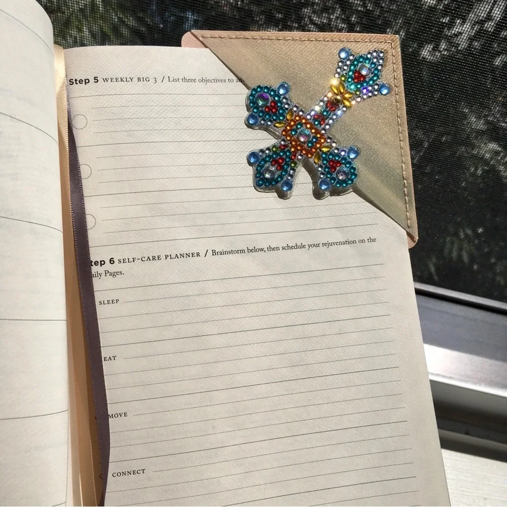 Diamond Art Cross Corner Bookmark, Colorful, Sparkly, Bling (TEAL/CLEAR) - Picture 3 of 17